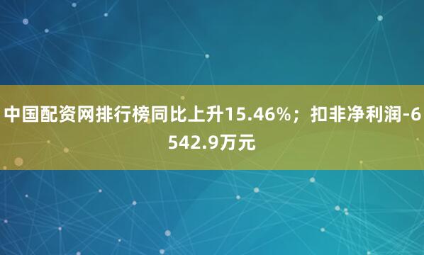 中国配资网排行榜同比上升15.46%；扣非净利润-6542.9万元